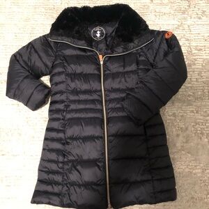 SAVE THE DUCK Black Puffer Jacket with Faux Fur